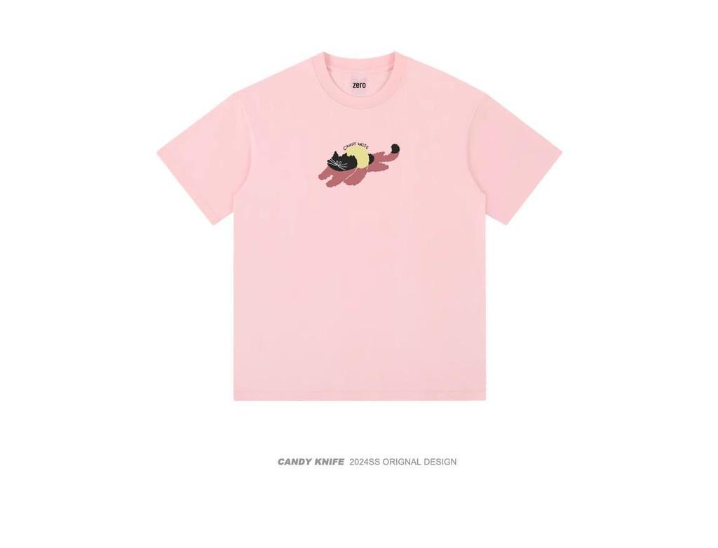 Unisex Oversized Trendy Kitten Print Cotton T-Shirt