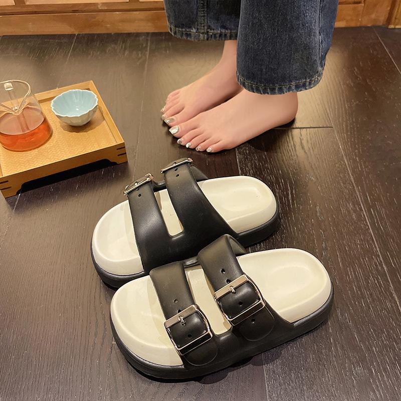 Женские весенние толстые домашние тапочки повседневные мягкие домашние тапочки нескользящие уличные тапочки 36-41 36-37 чёрныйбелый 2377₽