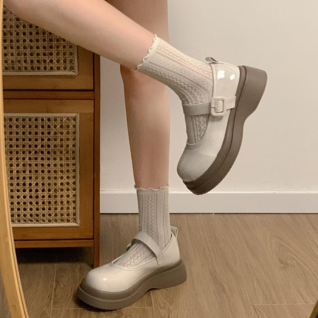 Retro British style white platform heightening small leather shoes women's 2025 new summer skirt shallow mouth Mary Jane shoes