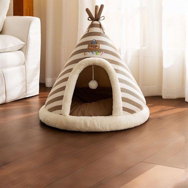 

Self Warming Cat Bed Winter Warm Plush Tent House with Removable Washable Cover for Indoor Cats and Small Dogs Comfort 38x38x32cm коричневый