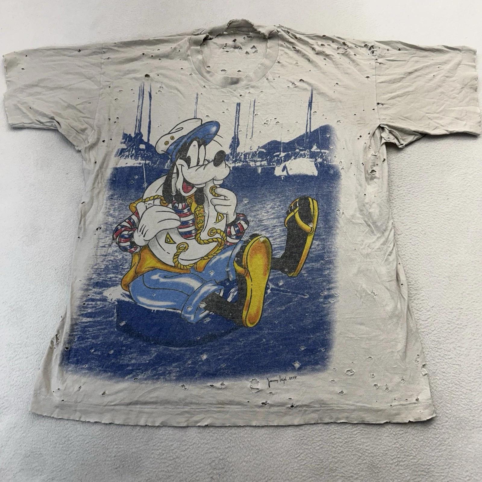 Vintage 90s Single Stitch Goofy Mickey AOP T-Shirt One Size Disney DISTRESSED 4XL