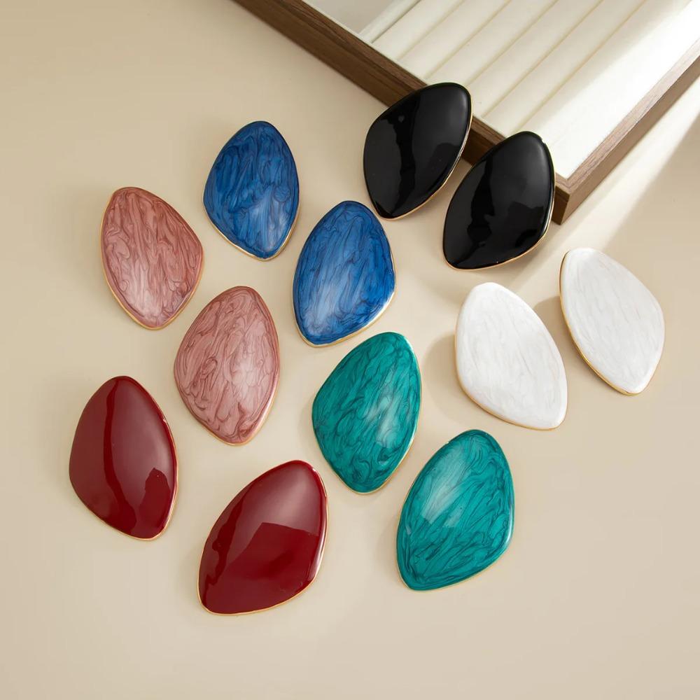 6 Colors Vintage Simple Drip Oil Geometric Multicolor Triangle Stud Earring Women Trendy Style Daily Commuting Wear Ear Jewelry
