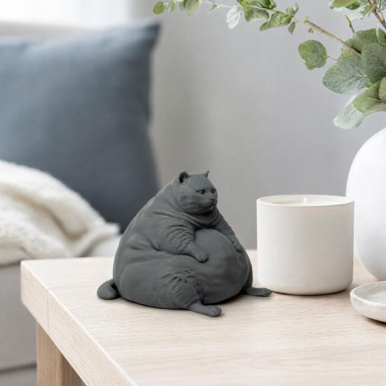 Adorno de Gato Duradero Figurina Gordita Impresa en 3D, Estatua Moderna Sentada para Modelo Decorativo Decoración de Escritorio, Adorno Coleccionable con Forma de Animal, Regalo para Amantes