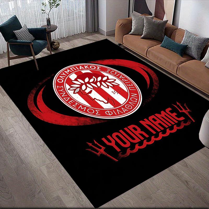Custom Name Olympiacos Flannel Pattern Square Carpet,Area Rug,Carpet Rug for Living Room Bedroom Sofa Playroom Decor,Non-slip Floor Mat