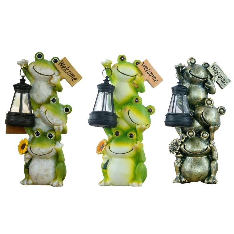 Unique Gift Solar Powered Frogs Garden Lanterns Resins Sculpture Waterproof Ornament For Outdoor Lawn Yard Home Decors