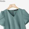 ZANZEA Women Casual V-Neck Summer Short Sleeve Blouse