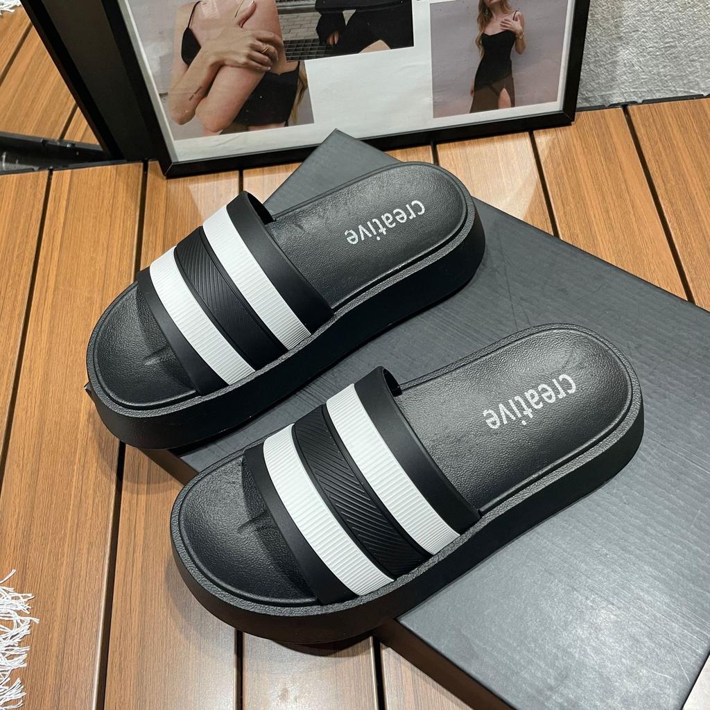 Slippers for women's household summer thick-soled one-word cool slippers bathroom non-slip bath slippers couple beach shoes outer wear