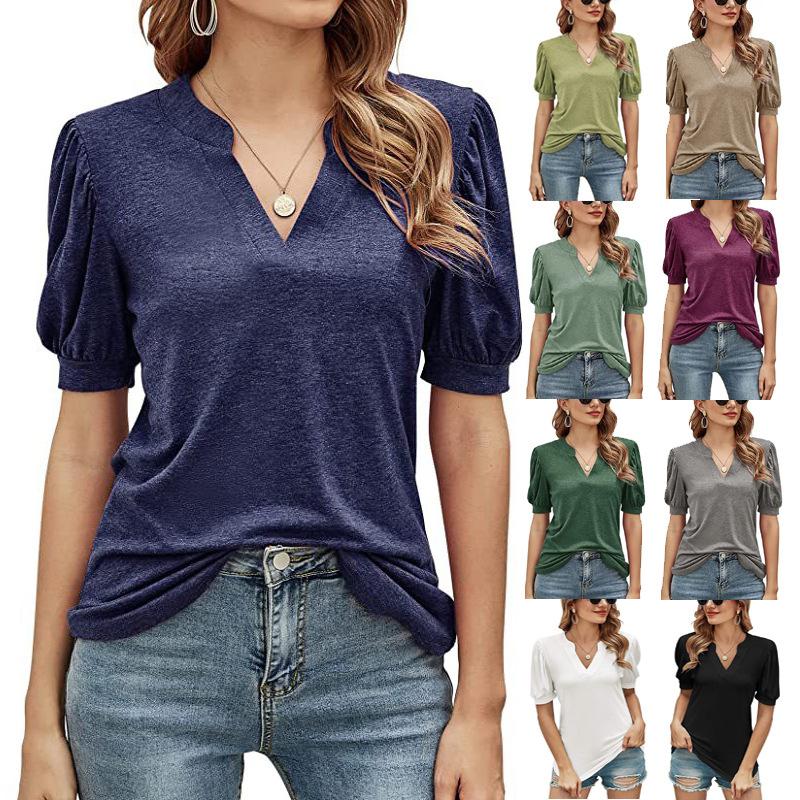 Women Summer Casual Pure Color O Neck T Shirt 7