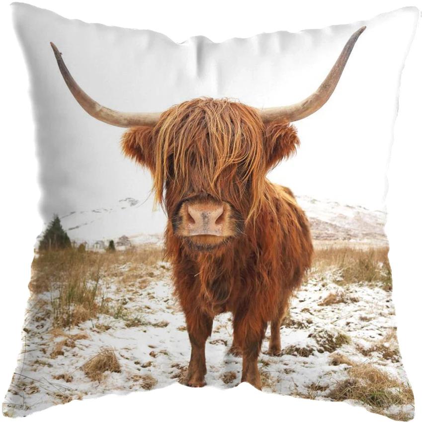 Scottish Highland Animal Print Pillowcase Home Decoration Cushion Cover Sofa