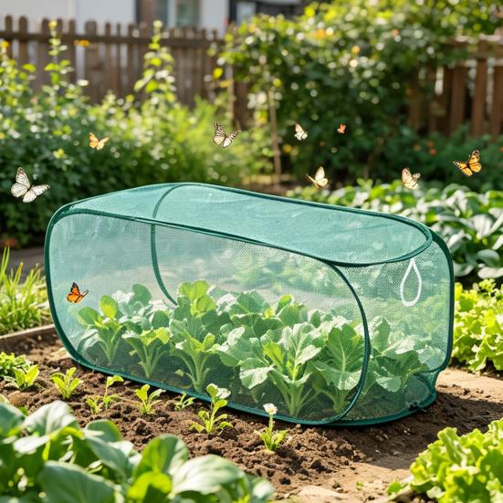 Pop-up Plant Cover Mesh Outdoor Plant Protector Insect Barrier Netting Foldable Crop Cage Raised Bed Cover for Vegetable Fruit Seedlings Garden Rows