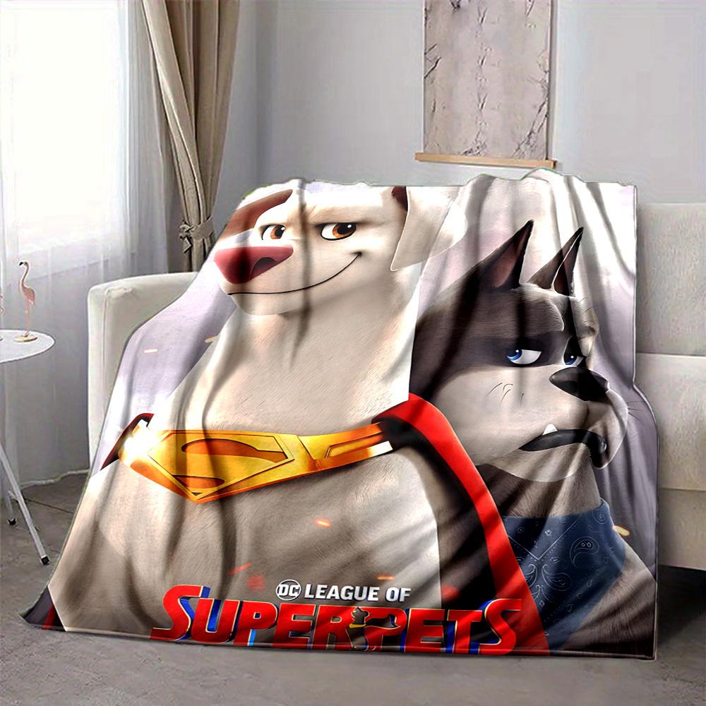 1pc DC League of Super Pets Flannel Throw Blanket Lightweight Soft Warm All Season Blanket for Sofa, Bed, Travel,L1028021 80x120cm