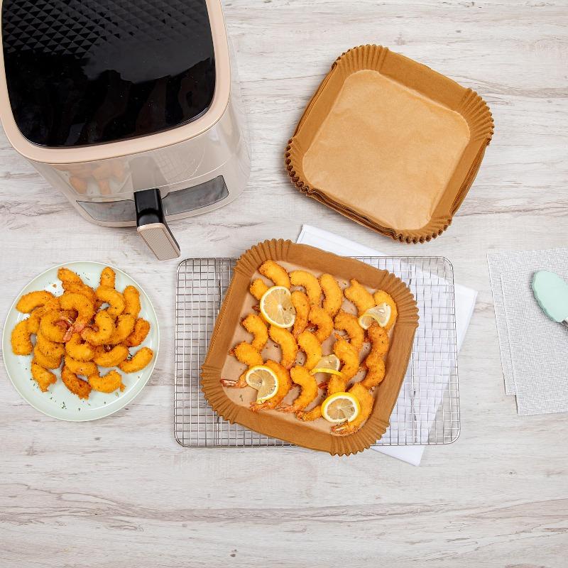 100pcs Large Air Fryer Parchment Liners - Non-Stick High Heat Resistant Disposable Sheets, Ruffled Edges for Ovens/Microwaves