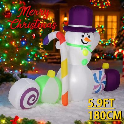 5.9FT LED Light Inflatable Yard Decorations Snowman Candy Decor Xmas Toy Supplies Home Ornaments Gifts Holiday Gifts
