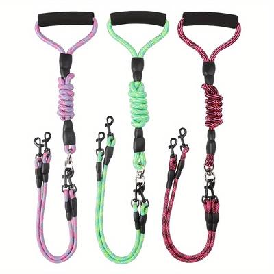 No More Tangles! Reflective Double Dog Leash - Heavy-Duty and Durable for Small, Medium, Large Breeds - 2-in-1 Leash and Collar
