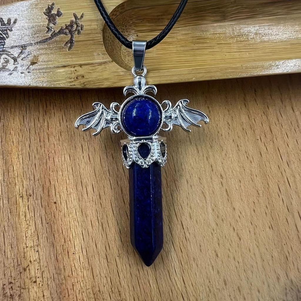 European & American Amethyst Rose Quartz Angel Wings Hexagonal Pendant Jewelry