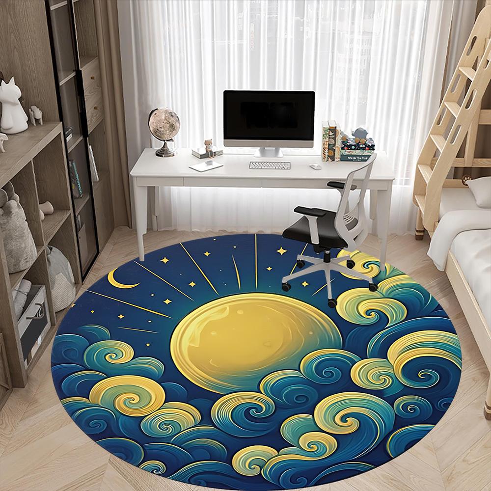 1pc Moon Waves Office Round Area Rug,  Mat Suitable For Office, Under Office Chairs Bedroom Living Room Home Decor, Room Deco