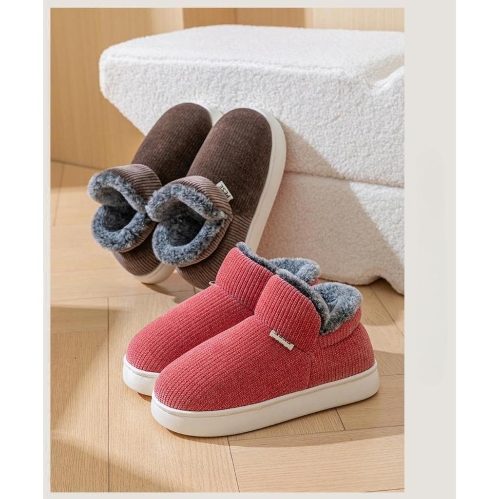 Winter Plush Thick Soled Cotton Slippers Bag and Heel for Men, Anti Slip for Women, Outdoor Wear, Indoor Home Cotton Shoes