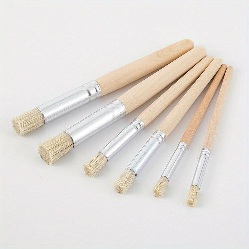 6pcs Stencil Paint Brushes Set Bristle Hair Wooden Handle Perfect For DIY Crafts Watercolor Oil And Acrylic Painting