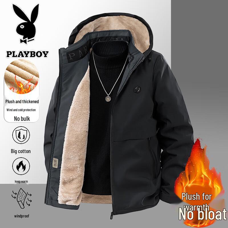 Playboy Men's Hooded Fleece Lined Winter Jacket
