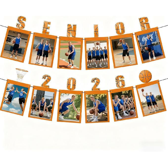 2026 Senior Night Banner Basketball Graduation Photo Banner Class of 2026 Senior Night Decorations Hanging Ornament for High School College