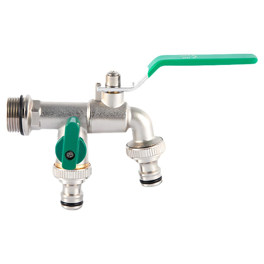 Double Garden Faucet Connector 1/2 3/4 Inch Outlet Valve Mixer Faucet Brass Garden Hose Faucet Adapter for Garden and Irrigation