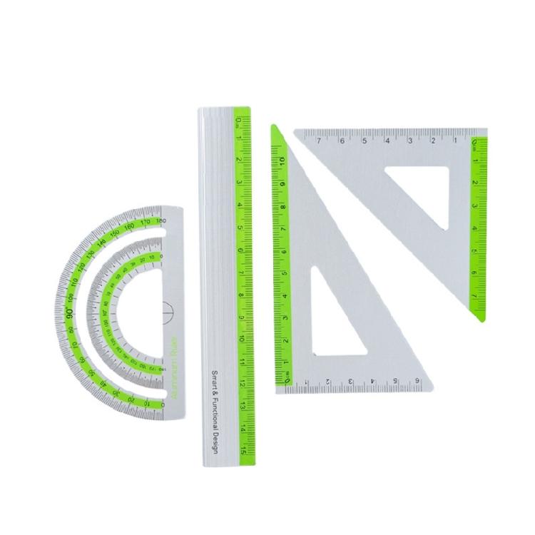 

Complete Aluminum Ruler Pack with Rounded Corners Math Geometry Classroom Supplies Engineering Drawing Home Office Use зелёный