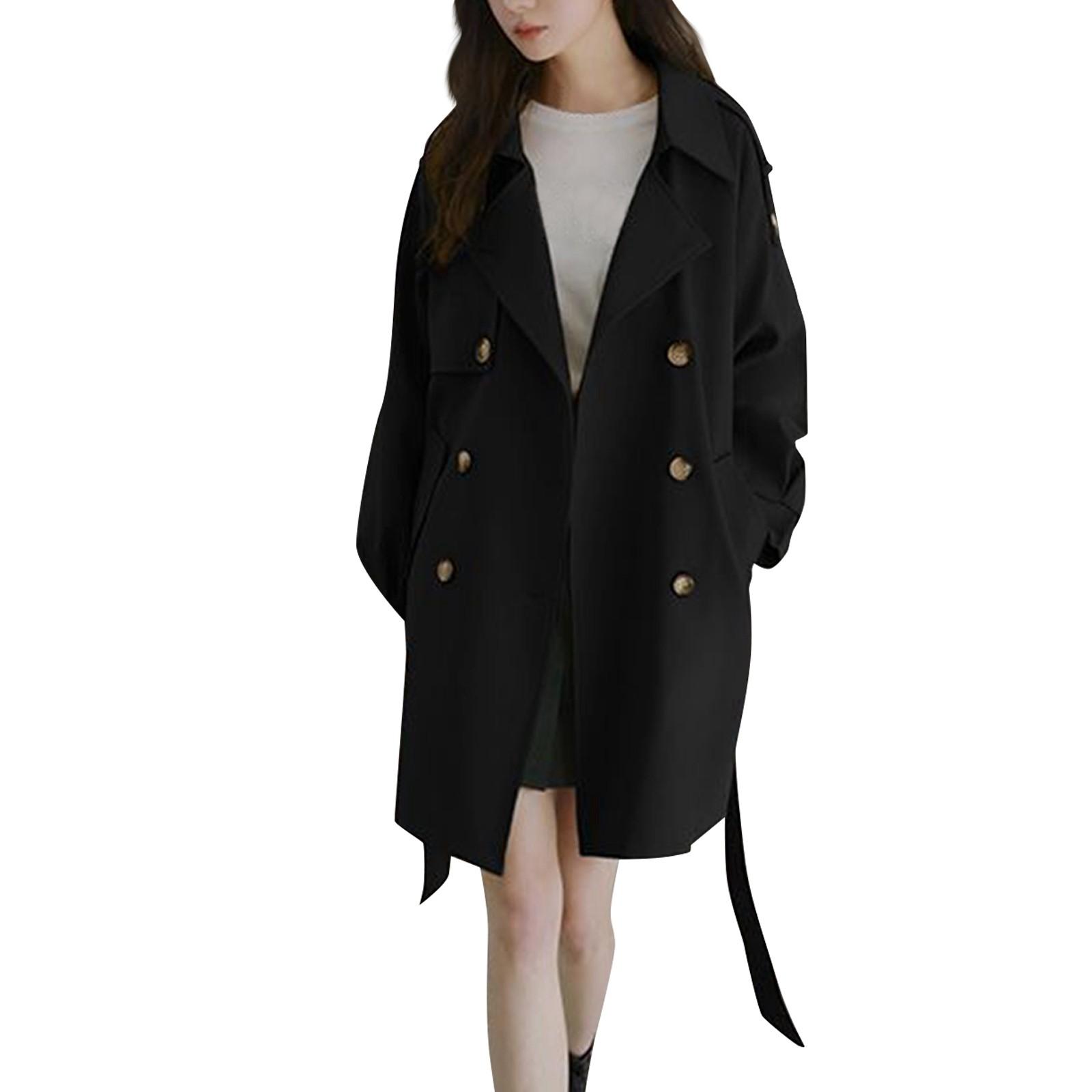 

Женский тренчкот цвета хаки, тренчкот средней длины, куртка L чёрный