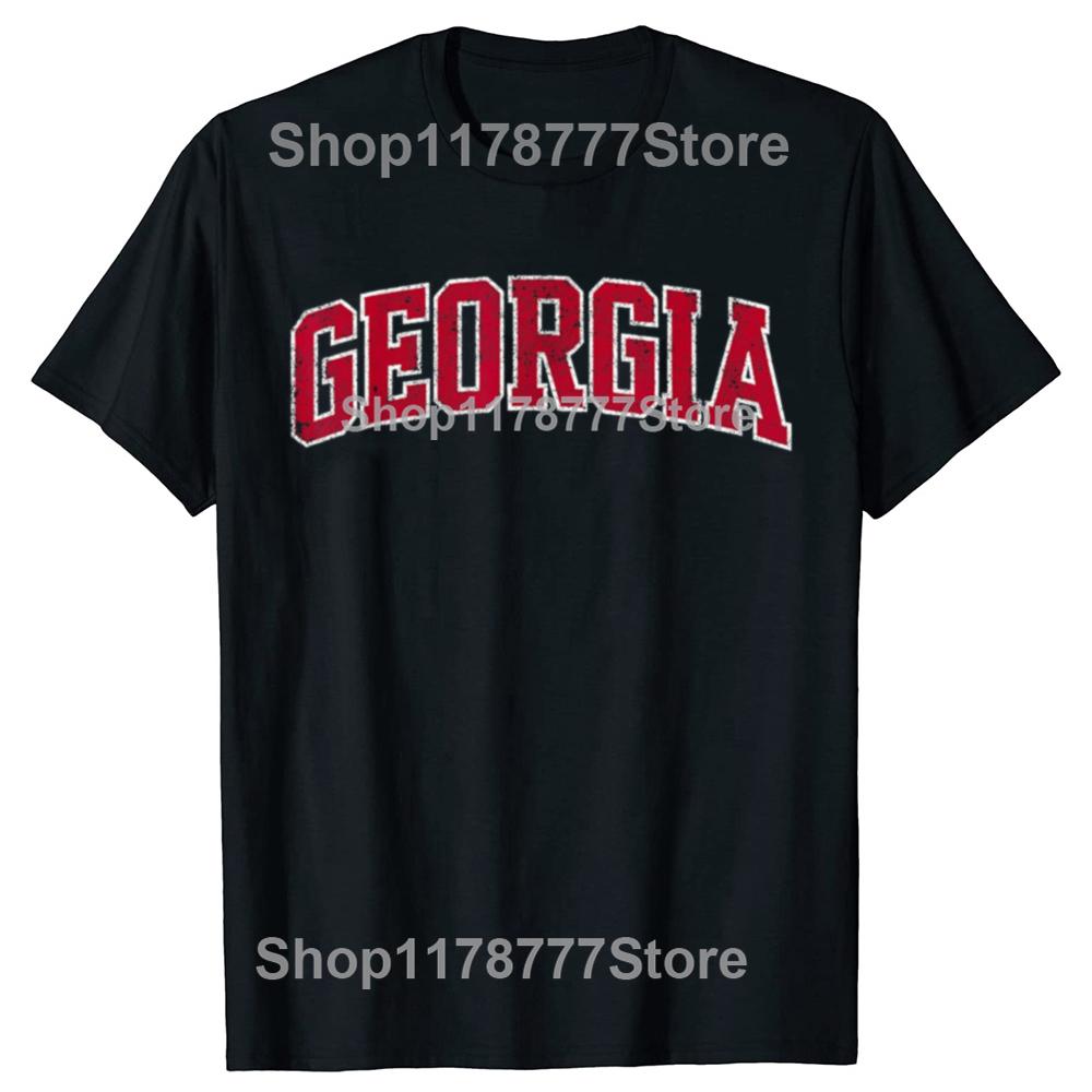 Funny Georgia Vintage Athletic Sports Red Text T Shirts Cotton Streetwear Georgian Gifts Mens Clothing Loose Oversized T Shirt