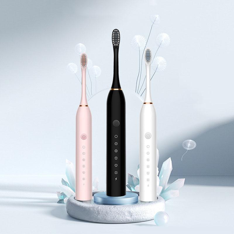 USB Rechargeable 6-speed Adjustable Electric Toothbrush Sonic Vibration Toothbrush Head Deep Clean Electric Toothbrush with 4 Brush Heads