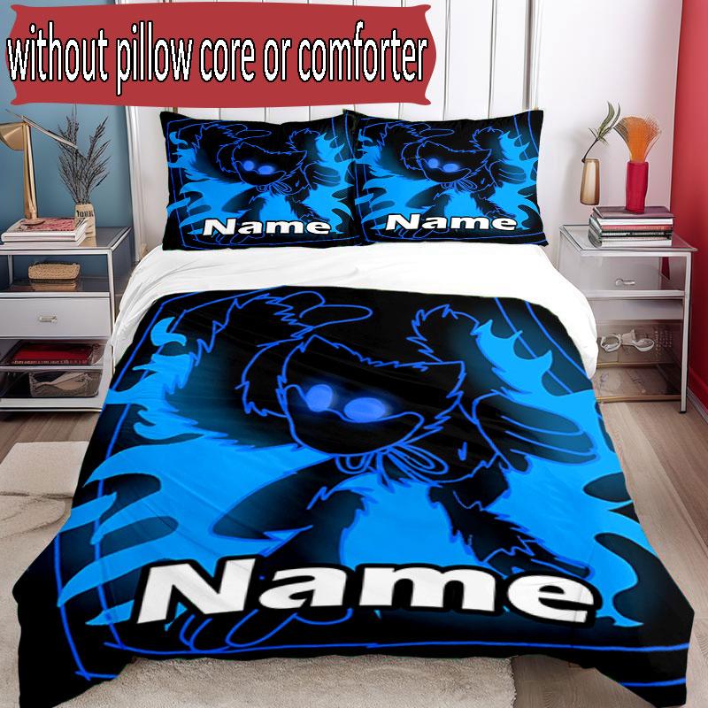 3pcs Duvet Cover Set (1*Duvet Cover + 2*Pillowcase, Without Core), Custom Name Huggy Wuggy Pattern Bedding Set, Home Bedroom Decor Gift