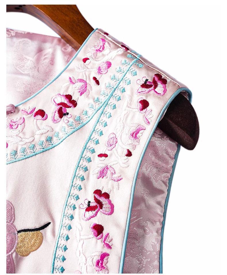 Dámský retro kardigan bez rukávů: Čínský styl s těžkou výšivkou a žabkovým zapínáním - Všestranná jarní/podzimní vesta