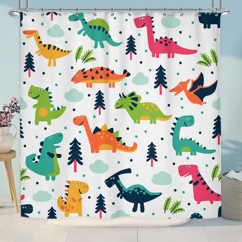 Dinosaur Shower Curtain For Bathroom, Funny Jurassic Dino World Park Shower Curtain Sets Bathtub Decor With Hooks Waterproof