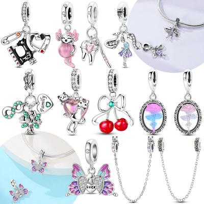 Original Farbwechselnde Rosenanhänger Kirsch Schmetterlingsmädchen Katze Kupfer Charms Perle Passend Armband Zubehör Geschenk Diy Schmuck