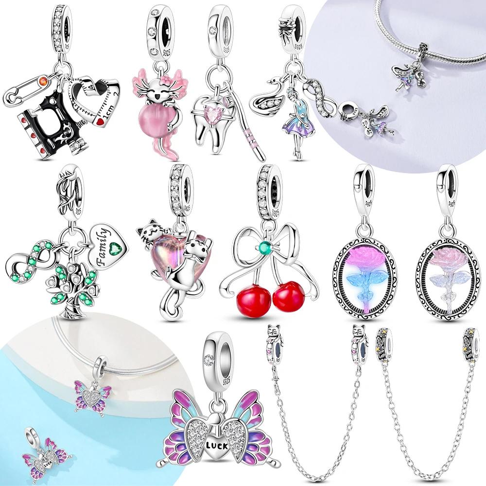 Original Color-Changing Rose Pendant Cherry Butterfly Girl Cat Copper Charms Bead Fit Bracelet Accessory Gift Diy Jewelry