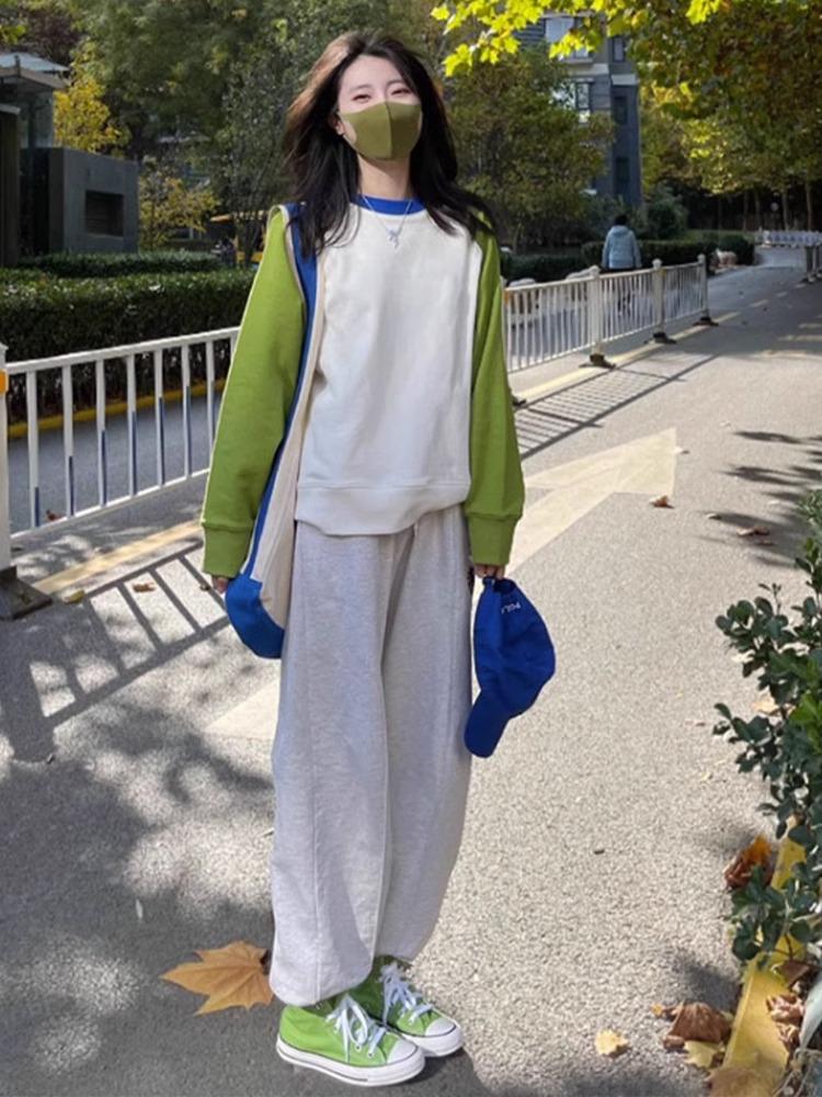 

2025 Spring Color Block Raglan Long Sleeve Crew Neck Sweatshirt - Women s Loose Fit XL