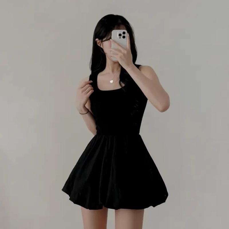 French White Suspender Dress Women's Summer Chic Waist Thin Bud Short Skirt Sweet Waist Fluffy Skirt