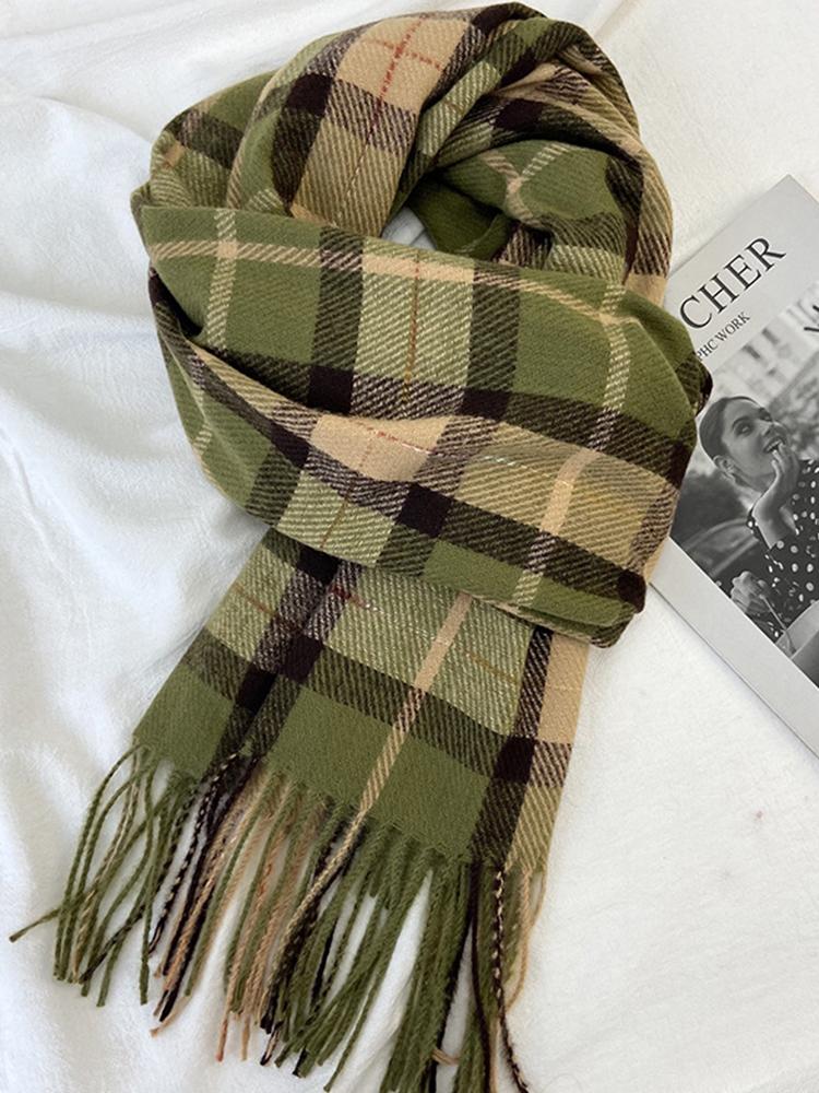 Winter Women Retro Knitted Scarf Headscarf Mujer Lady Men Sweet Preppy Plaid Print Tassel Scarve Foulard Wrap Shawl Korean New