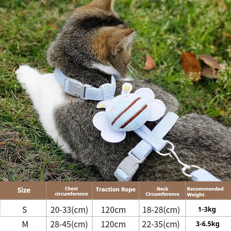 Cat Harness Leash Set Adjustable Cartoon Bee Double Layer Dog Harness for Small Medium Pets Outdoor Walking Collar Set for Cats Dogs