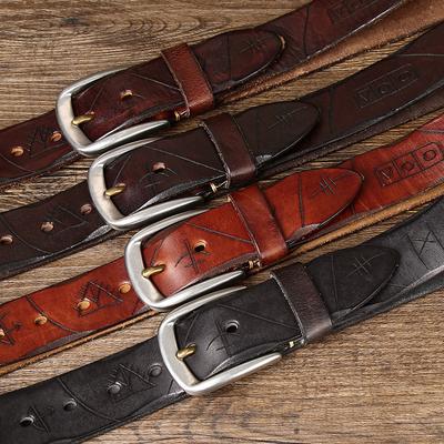 Belt Men's Retro Fashion Trends Stainless Steel Buckle Leather Pin Buckle First Layer Cowhide Personal Leisure Jeans Belt