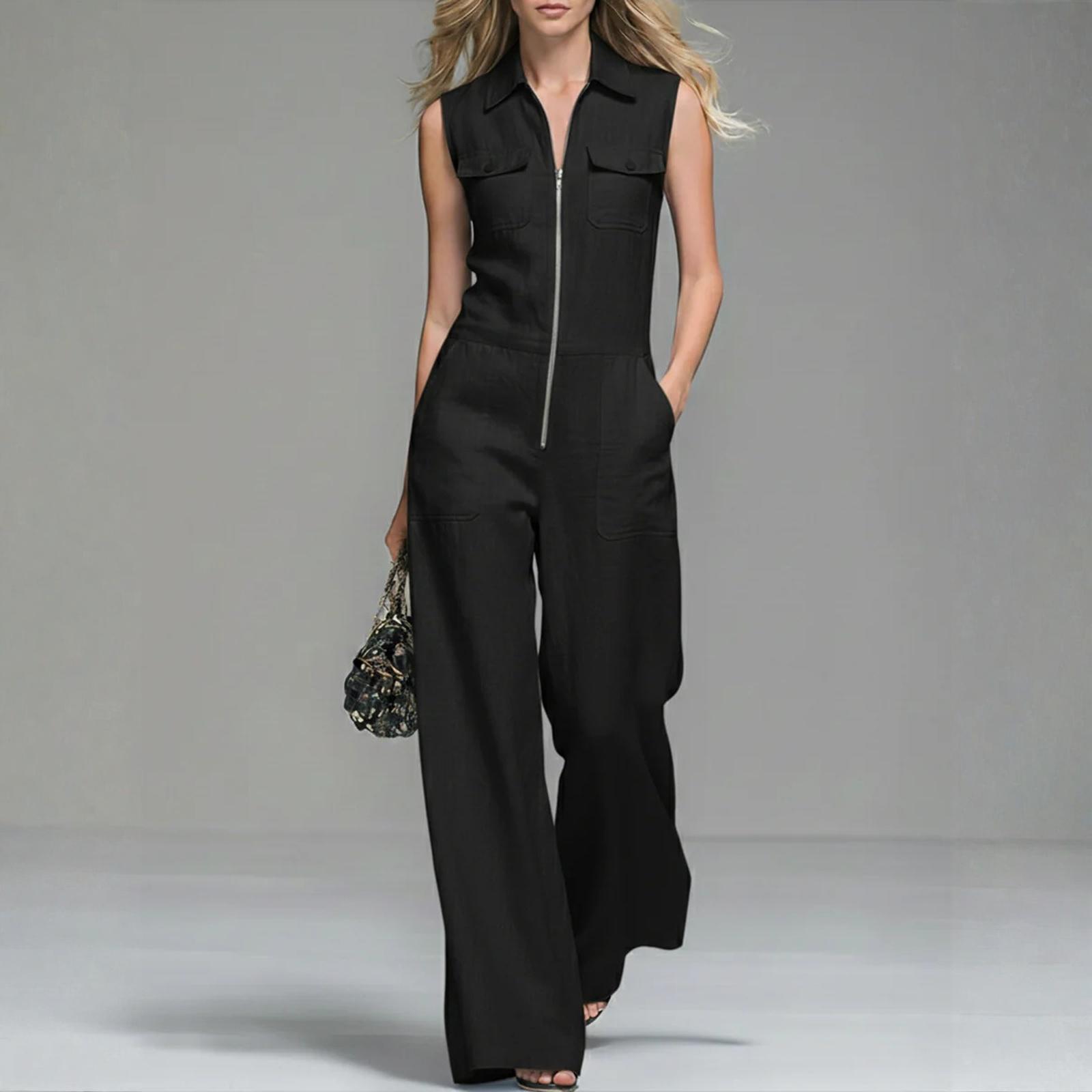 

Short Rompers For Women Deep V Neck Sleeveless Jumpsuit Loose Fit Work Overalls Dressy Casual Summer Jumpsuits S чёрный