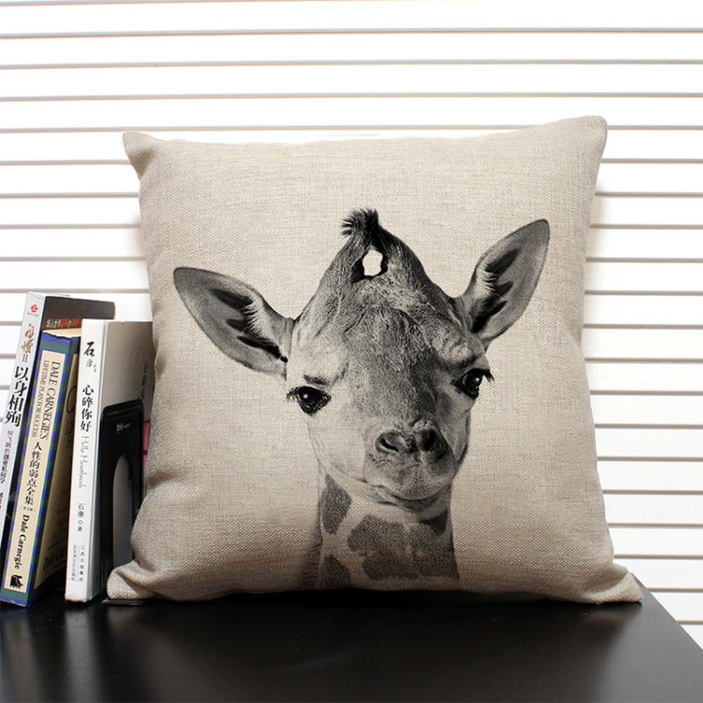 African Animal Lion Elephant Elk Decorative Pillow Cover Sofa Cushion Cover Farm Animal Portrait Linen Pillowcase 45x45cm