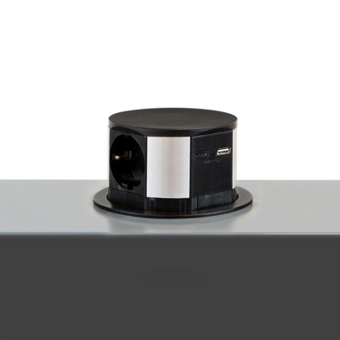 Bloc prise encastrable - emuca - vertikal push - 3 prises schuko - 2 ports usb - acier et plastique