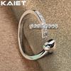 925 Silver Cross Crystal Heart Adjustable Ring For Women Accessories Jewelry