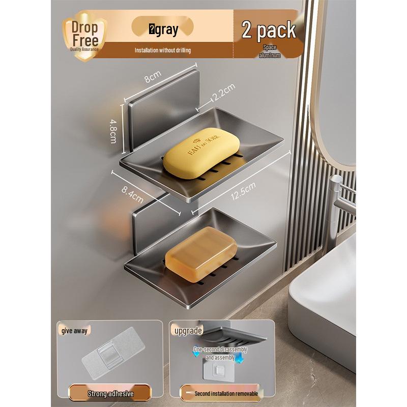 Gun Gray Aluminum Wall-Mounted Soap Dish - Creative, Punch-Free Draining Holder for Bathroom Storage