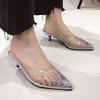 Fashion Netcelebrity Transparent Crystal Peep Toe Slingback Woman Pumps Gold/silver Slip On Slides Clear Thin High Heels Shoes Women2025