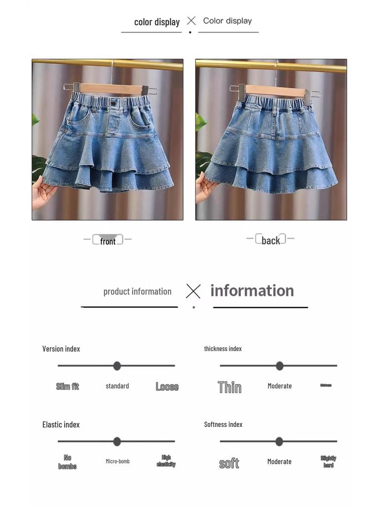 Dívčí džínová dortová sukně v korejském stylu - Jarní/letní módní krátká sukně/kalhoty