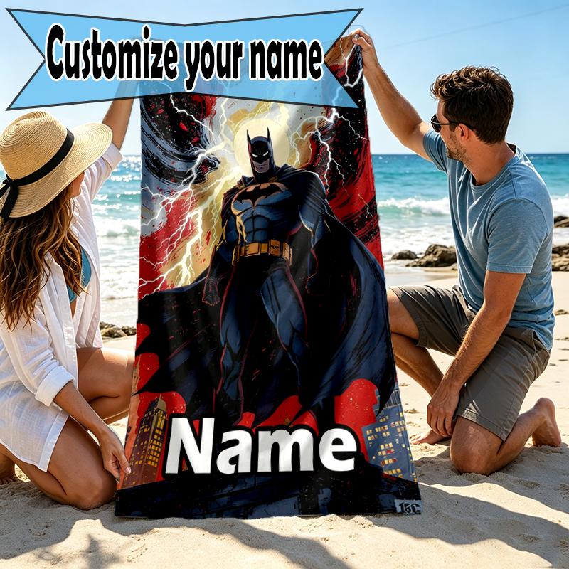 Custom Name Personalized Batman Print Beach Towel, for Trip Camping Beach Party Home Decor, Birthday Gift for Family & Friends
