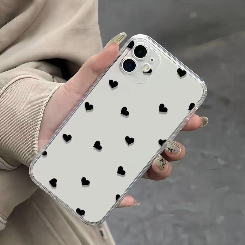 Simple Style Love Transparent Case For iPhone 16 15 14 13 12 11 Pro Max 14 15 Plus Shockproof Clear Bumper Cases Luxury Cover