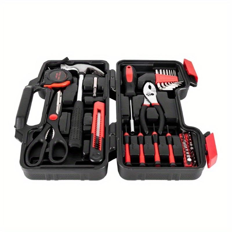 39pcs/Set Pink/Red Color Car Auto Pink Tool Tape Measure Claw Hammer Hex Key Scissors Household Repair Kit Box Mechanics Parts