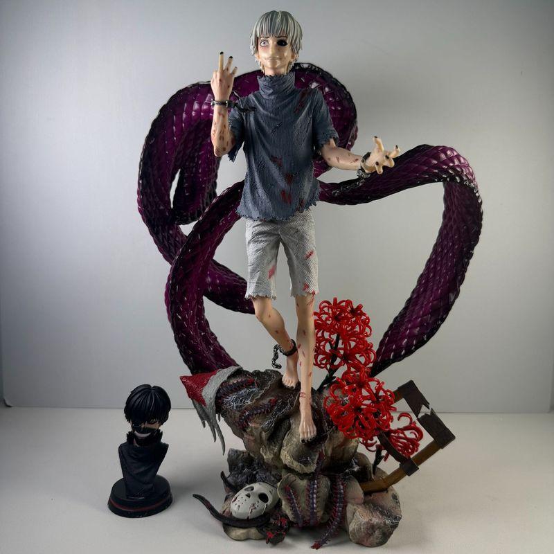 39cm/15.4 Inch Tokyo Ghoul Ken Kaneki Figure 4 Kagune Form Kaneki Two Replaceable Heads Anime Statue Collectible Model Toy Gifts